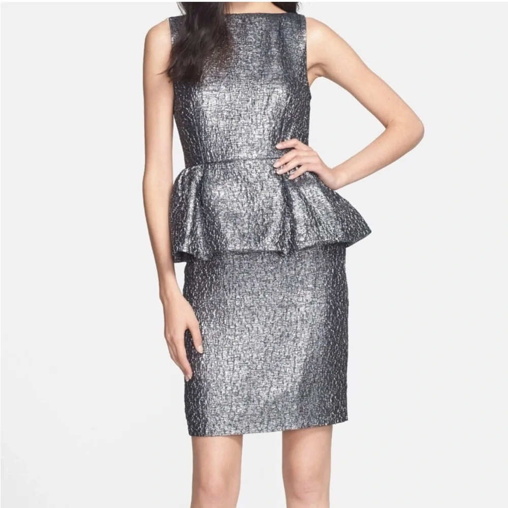 Kate Spade Andi Metallic Peplum Dress in All That Glitters Gunmetal (Silver)
